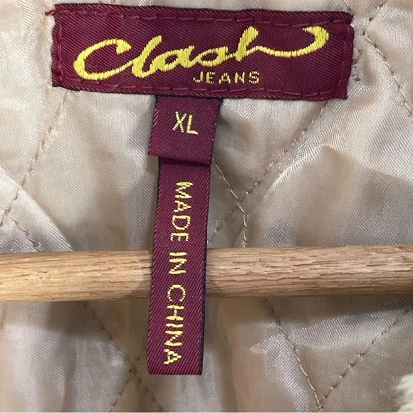 Vintage Y2K Clash Denim Jacket Faux  fur collar women size XL - Picture 7 of 9